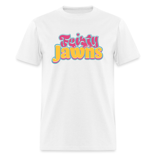 Feisty Jawns T : pink & yellow vibes - white
