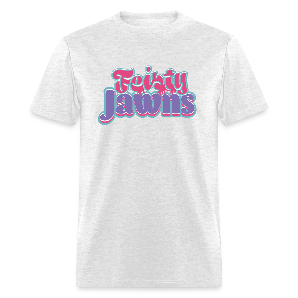 Feisty Jawns T : pink & purple vibes - light heather gray