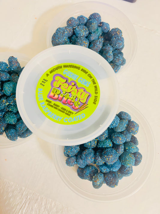 Feisty Blue Raspberry Coated Gushies