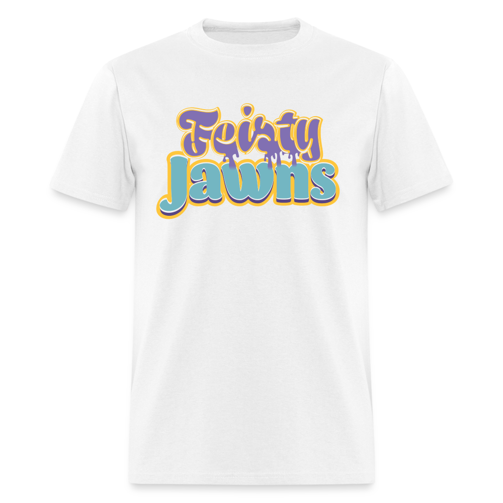 Feisty Jawns T : purple & teal vibes - white