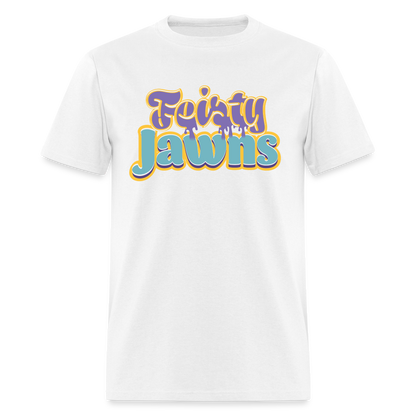 Feisty Jawns T : purple & teal vibes - white