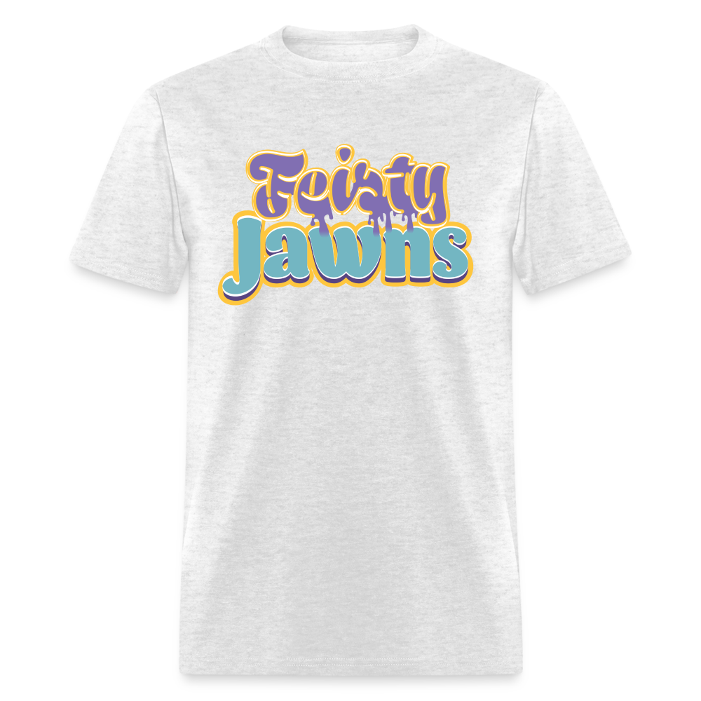 Feisty Jawns T : purple & teal vibes - light heather gray