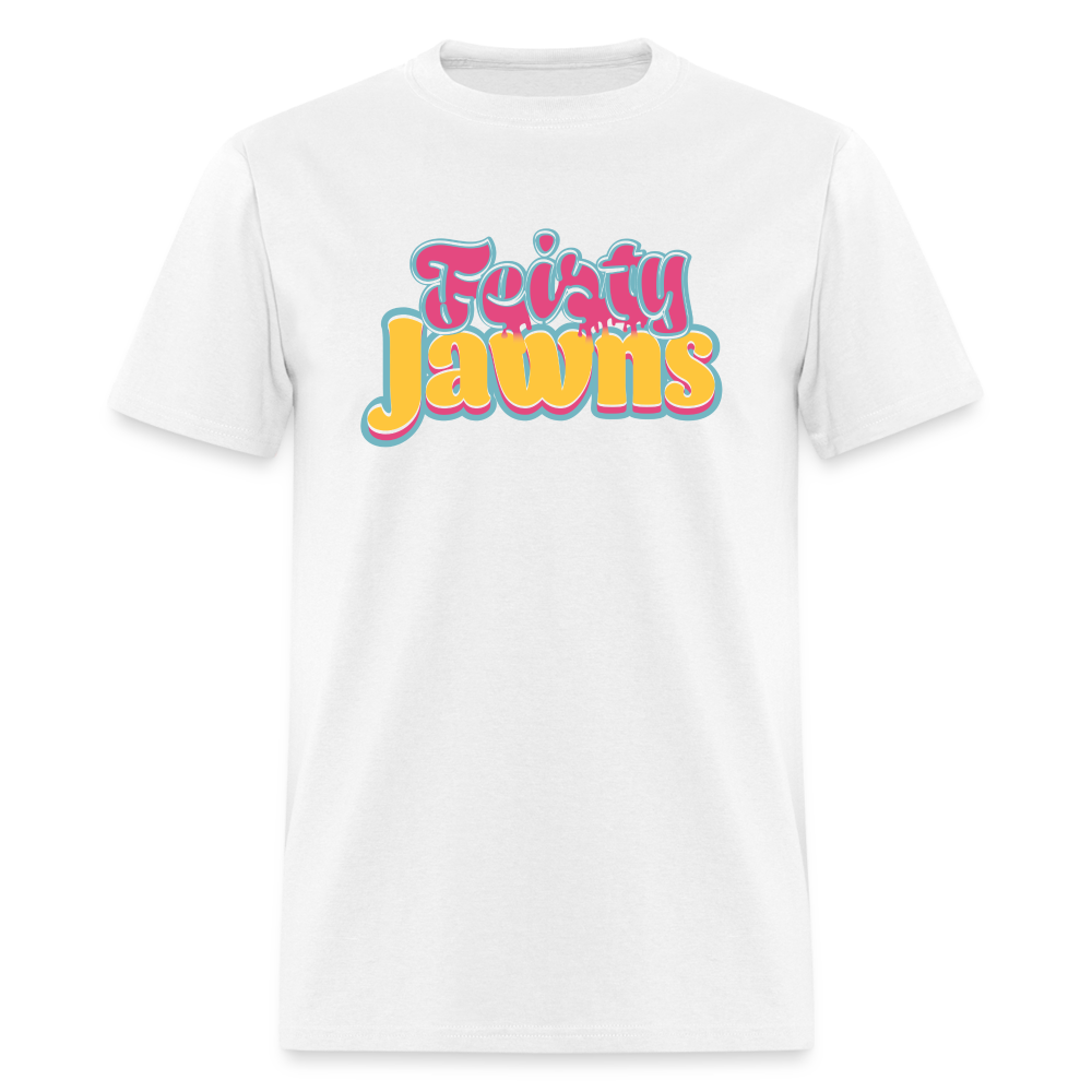 Feisty Jawns T : pink & yellow vibes - white