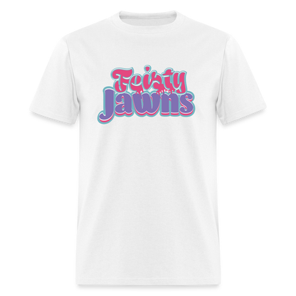 Feisty Jawns T : pink & purple vibes - white