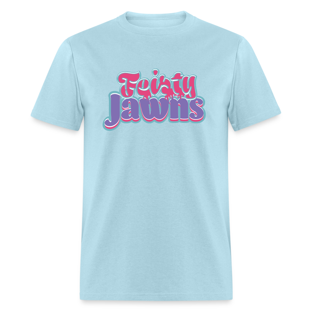 Feisty Jawns T : pink & purple vibes - powder blue